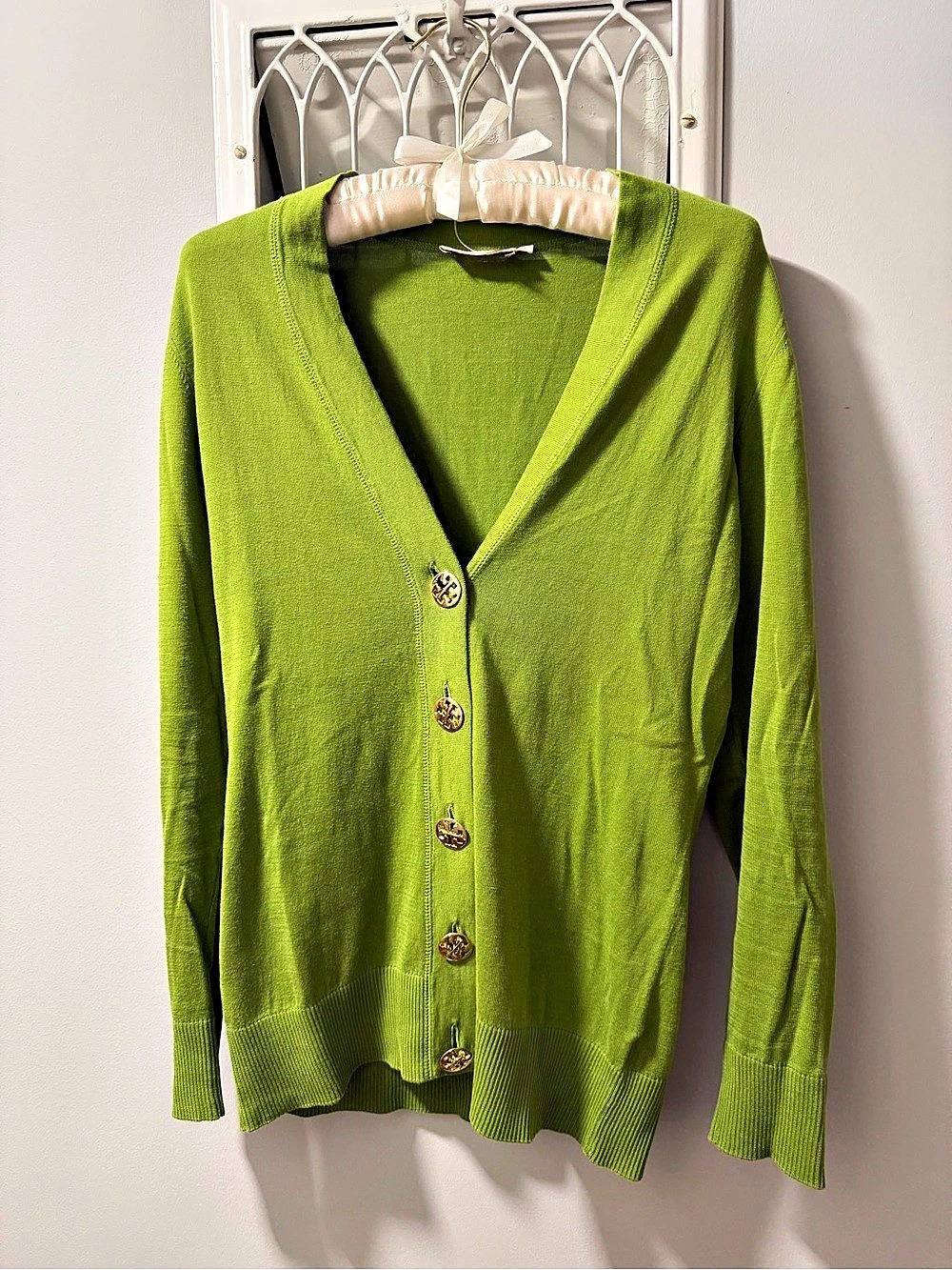 Tory Burch Simone Cardigan Cotton Green Size Medium
